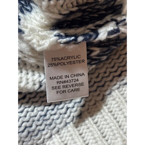 Striped Fringe Women Cowl Neck Poncho Navy Cream OS Cottagecore Quiet Luxury - Picture 8 of 11